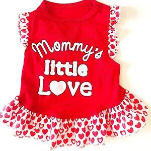 Red Dog Dress, "Mommy's Little Love" Dog Dress with Ruffles and Hearts, size S